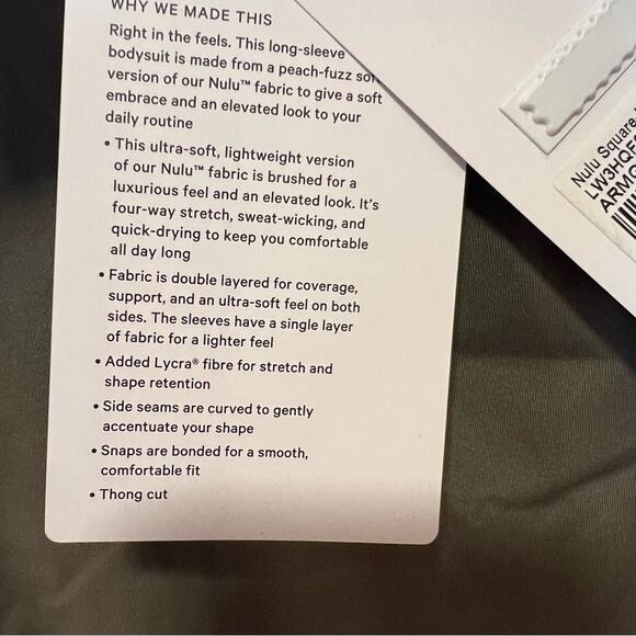 Lululemon Wundermost Ultra-Soft Nulu Square-Neck Long-Sleeve Bodysuit size Large - Picture 5 of 6